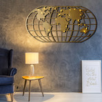 World Map Globe // Gold + LED Light