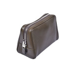 Men's Grained Leather Toiletry Bag // Green