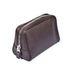 Men's Grained Leather Toiletry Bag // Dark Brown