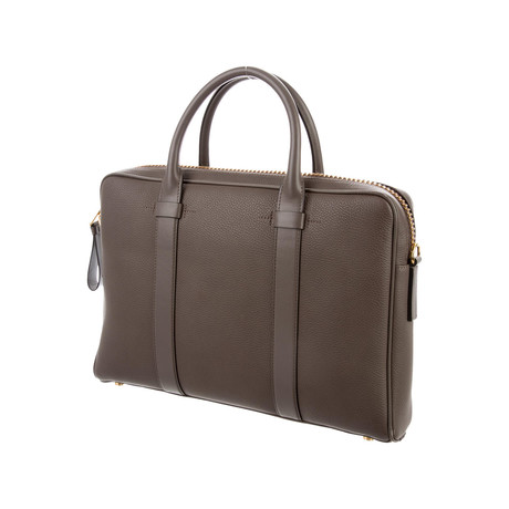 Buckley Grained Leather Briefcase // Slim // Brown