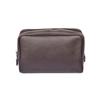 Men's Grained Leather Toiletry Bag // Dark Brown