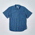 Grayson Collection Short Sleeve Button-Down Band Collar + Round Hem // Indigo (L)