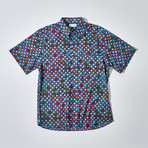 Cory Short Sleeve Button-Down + Round Hem // Turquoise (XL)