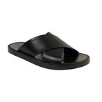 Men's Contrast Leather Crossover Slippers // Black (US: 9)