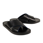 Men's Contrast Leather Crossover Slippers // Black (US: 5)