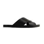 Men's Contrast Leather Crossover Slippers // Black (US: 5)