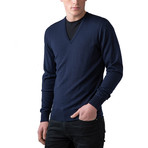 Merino Wool V-Neck Sweater // Navy (S)