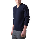 Wool V-Neck Sweater // Navy (XL)