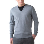 Merino Wool V-Neck Sweater // Light Gray (M)