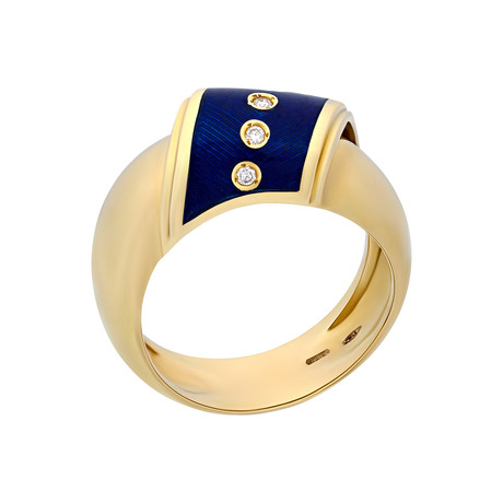 Salvini 18k Yellow Gold Diamond + Blue Enamel Ring // Ring Size: 7.25 // Pre-Owned