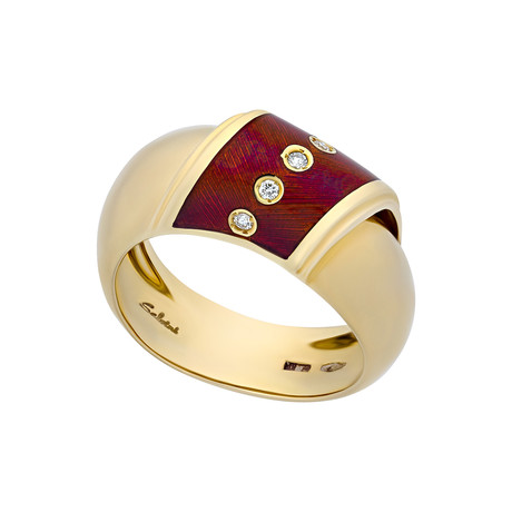 Salvini 18k Yellow Gold Diamond + Red Enamel Ring // Ring Size: 6.75 // Pre-Owned
