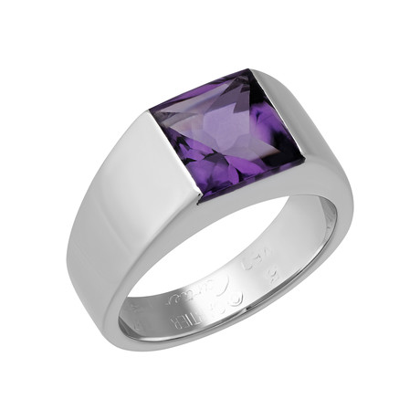 Cartier 18k White Gold Tank Amethyst Ring // Pre-Owned