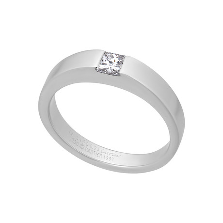 Cartier 18k White Gold Princess Cut Diamond Tank Ring // Ring Size: 4.75 // Pre-Owned