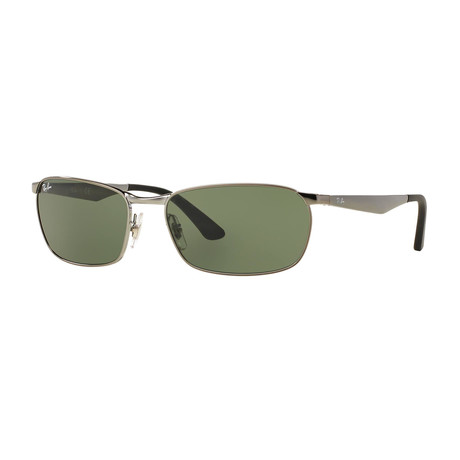 Ray-Ban // Men's Rectangular Polarized Sunglasses // Gunmetal + Green