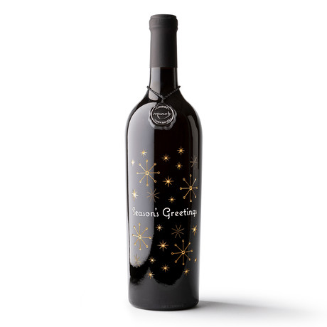 Season's Greetings Geometric Snowflake Etched Wine