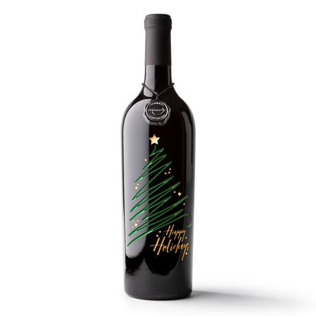 Happy Holidays Sparkle Tree Etched Wine