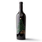 Happy Holidays Sparkle Tree Etched Wine