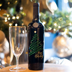 Happy Holidays Sparkle Tree Etched Wine