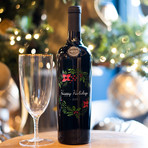 Happy Holidays Garland Etched Wine