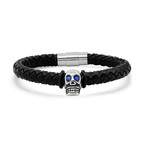 Anthony Jacobs // Leather Skull Bracelet // Silver + Blue