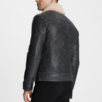 Sheldon Leather Jacket + Shearling Collar // Navy (S)