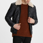 Sheldon Leather Jacket + Shearling Collar // Navy (S)