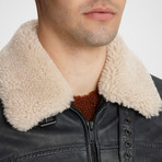 Sheldon Leather Jacket + Shearling Collar // Navy (S)