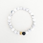 Howlite + Lava Bead Bracelet // White + Black + Gold