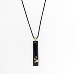 Rectangle Gear Pendant Necklace // Black + Gold