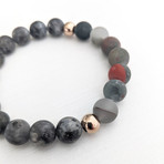 Labradorite + Bloodstone Bead Bracelet // Red + Gray + Rose Gold