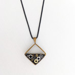 Half Filled Square Pendant Necklace // Black + Gold