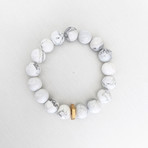 Howlite Bead + Brass Nut Bracelet // White + Gold
