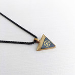 Triangle Gear Pendant Necklace // Black + Gold (20" Chain)