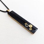 Rectangle Gear Pendant Necklace // Black + Gold