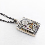 Watch Mechanism Pendant Necklace // Silver + Black