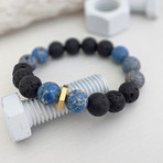 Lava + Regalite Mix Bead Bracelet // Black + Blue + Gold