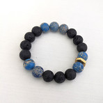 Lava + Regalite Mix Bead Bracelet // Black + Blue + Gold