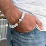 Weathered Agate Bead Bracelet // Gray + White + Gold