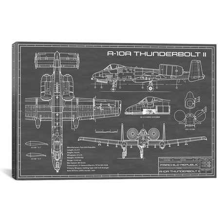 A-10 Thunderbolt II [Warthog] Airplane | Black // Action Blueprints (18"W x 12"H x 0.75"D)