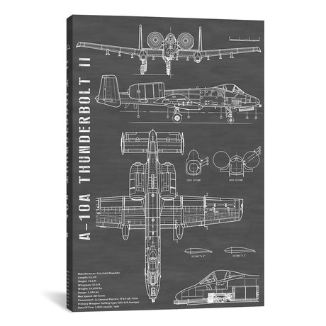 A-10 Thunderbolt II [Warthog] Airplane // Black - Portrait // V2 (12"W x 18"H x 0.75"D)