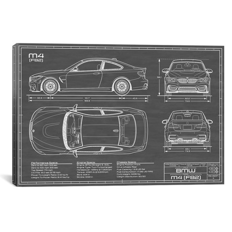 BMW M4 (F82) Black // Action Blueprints (18"W x 12"H x 0.75"D)