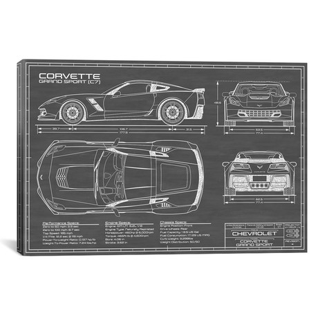 Corvette (C7) Grand Sport // Black (18"W x 12"H x 0.75"D)