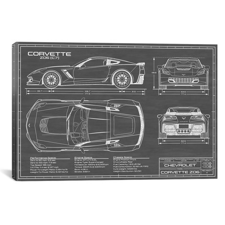 Corvette (C7) Z06 Black // Action Blueprints (18"W x 12"H x 0.75"D)