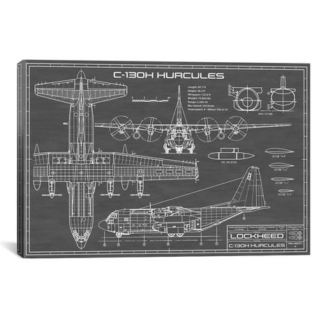 C-130 Hercules Airplane // Black (18"W x 12"H x 0.75"D)