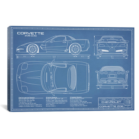 Corvette (C5) Z06 // Blueprint (18"W x 12"H x 0.75"D)