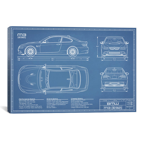 BMW M3 (E92) // Blueprint (18"W x 12"H x 0.75"D)
