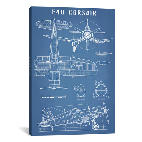 F4U Corsair Vintage Navy Airplane Blueprint // Action Blueprints (12"W x 18"H x 0.75"D)