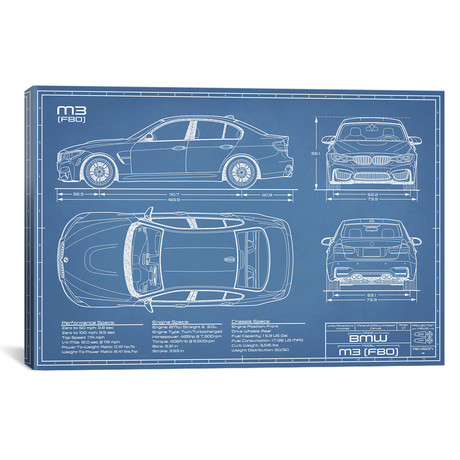 BMW M3 (F80) // Blueprint (18"W x 12"H x 0.75"D)