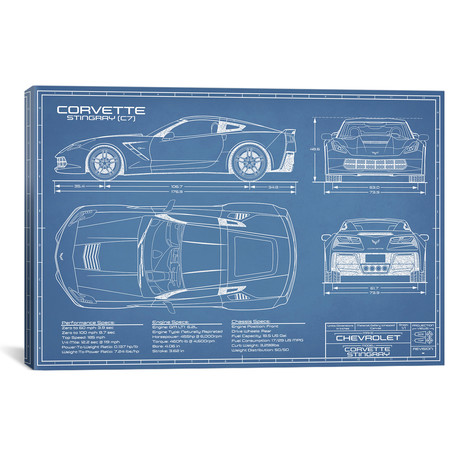 Corvette (C7) Stingray // Blueprint (18"W x 12"H x 0.75"D)
