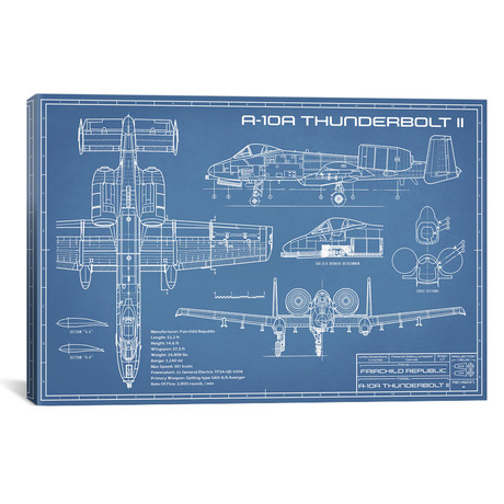 A-10 Thunderbolt II [Warthog] Airplane // Blueprint (18"W x 12"H x 0.75"D)